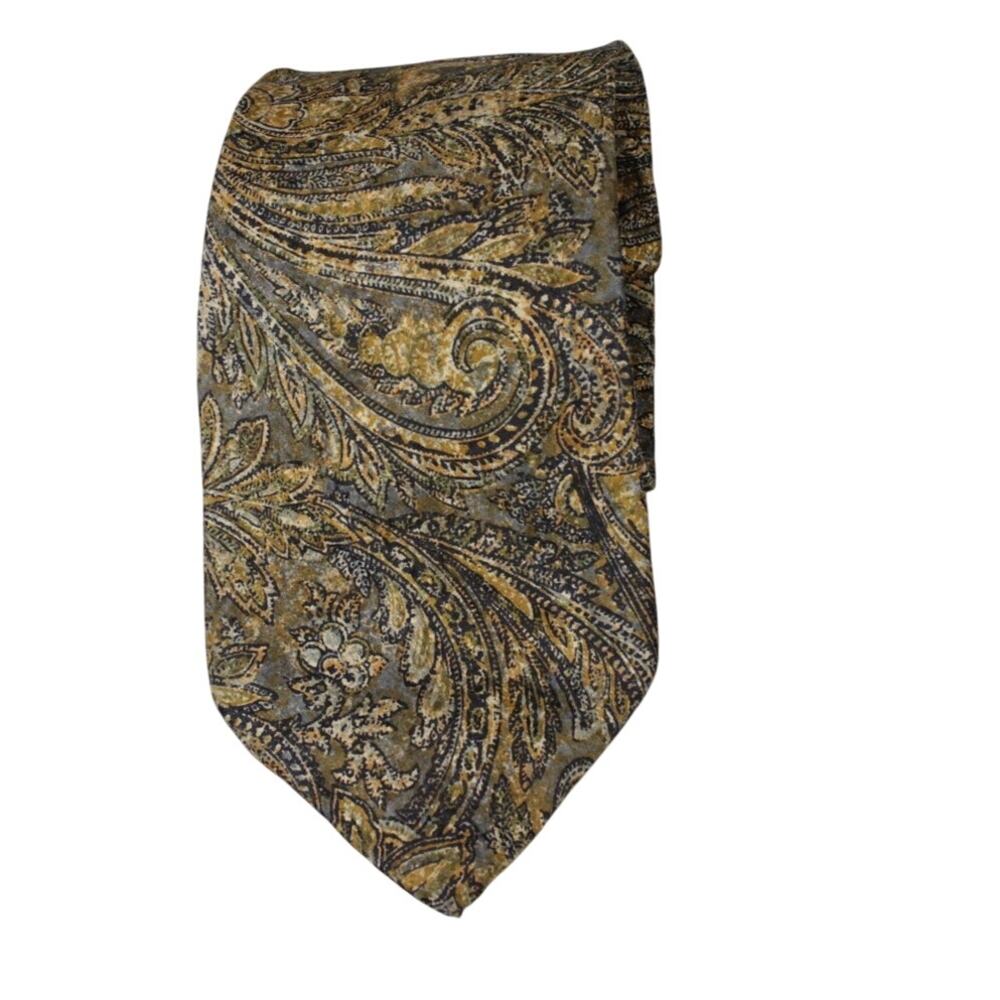 Burberrys of‎ London Tie Mens Paisley Floral Print Brown Tan Business Casual